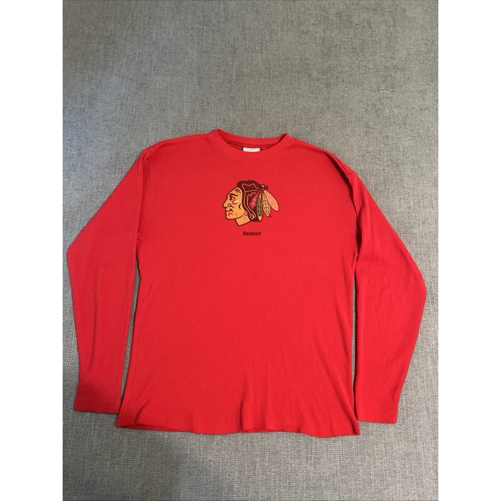 Vintage Reebok Waffle Knit‎ Chicago Blackhawks Shirt Men's M Terminal Red Logo